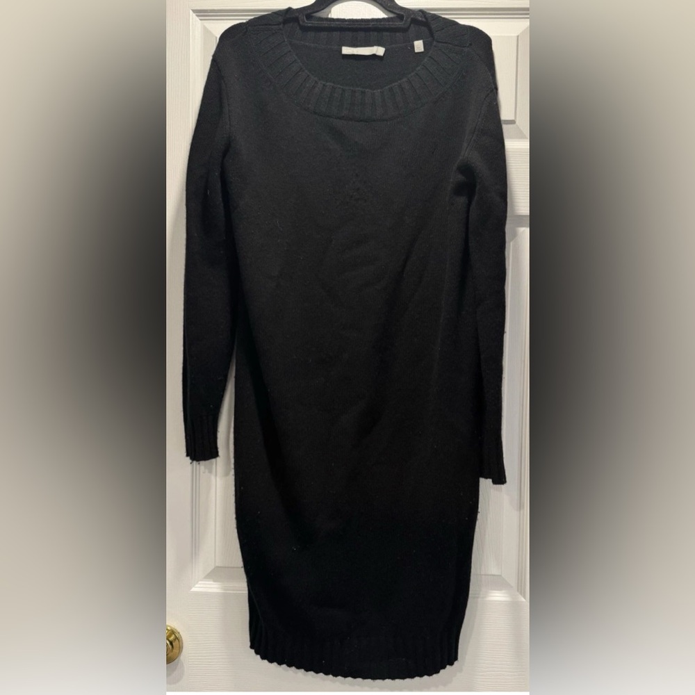 Woman VINCE Black 70% Wool 30% Cashmere L/s Off Shoulder Sweater Dress Sz Small